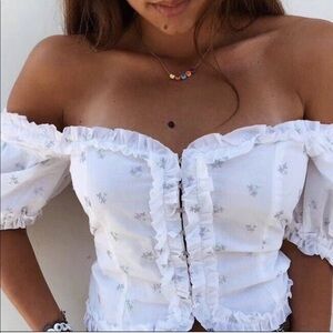 For Love & Lemons Delilah Ruffle Puff Sleeve Top